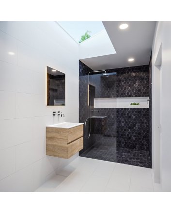 Mondiaz Vica 60 badmeubel washed oak 2 lades Cloud midden geen kraangat