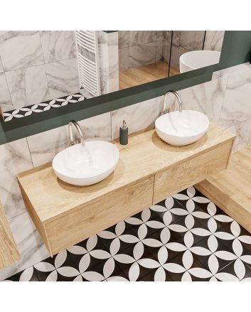 Mondiaz Lush 150 badmeubel washed oak 2 lades Barco dubbel 2 kraangaten