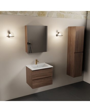 Mondiaz Aivy 60cm badmeubel Mocha, wastafel glanzend wit keramiek midden 1 kraangat met spiegelkast