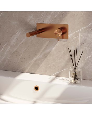 BRAUER Copper Edition inbouw wastafelmengkraan met rechte uitloop en afdekplaat model B1 koper geborsteld PVD