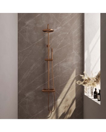 BRAUER Copper Edition opbouw thermostatische regendouche SET 01 met 20 cm douchekop en staaf handdouche en doucheslang koper geborsteld PVD