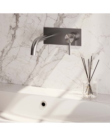 BRAUER Brushed Carving inbouw wastafelmengkraan met gebogen uitloop en afdekplaat model A1 RVS geborsteld PVD