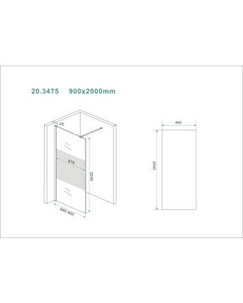 Slim glasplaat 900 x 2000 x 8 mm nano helder glas met melkglas middenband