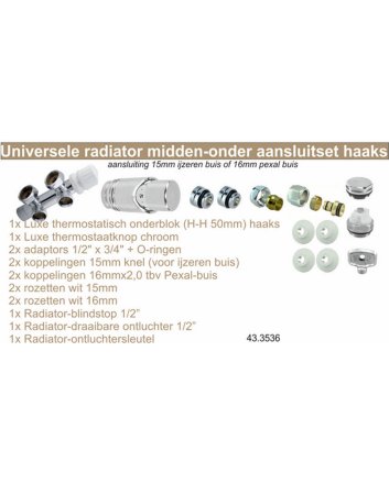 Riko Complete haakse (links) onderblokset 16x2,0 mm + 15 mm knel, chroom