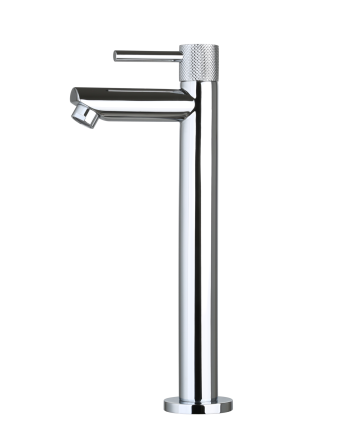 Sani DeLuxe Fonteinkraan opbouw hoog rond Chroom met geribbeld knop