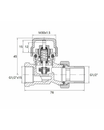 Thermostatisch radiatorventiel 1/2" x 15 mm, recht, mat zwart