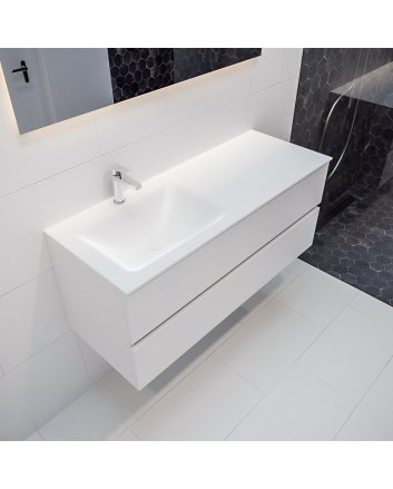 Mondiaz Vica 120cm badmeubel talc 2 lades wastafel Cloud links met 1 kraangat