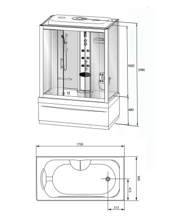 Paris bad/douche 170x90 h 220 cm veiligheidsglas 5 mm