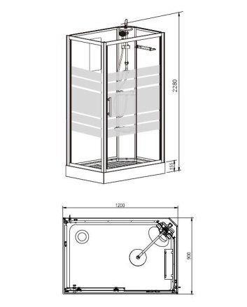 Thermo rechts complete douchecabine 120x90x218 alu  5mm glas