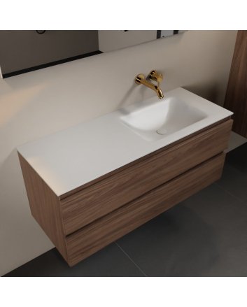 Mondiaz Aivy 120cm badmeubel Mocha, wastafel Talc solid surface rechts zonder kraangat