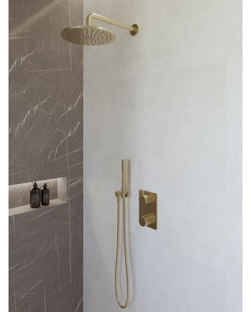 Caral inbouwthermostaat compleet met hoofddouche 25 cm en staafhanddouche geborsteld messing