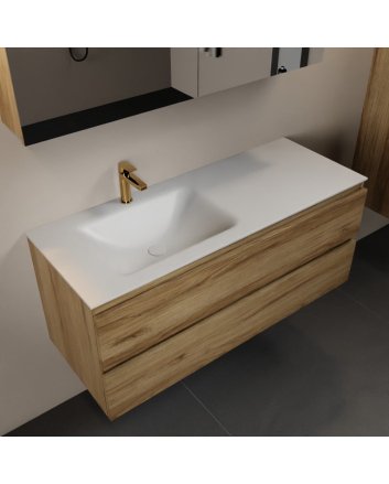Mondiaz Aivy 120cm badmeubel Chai, wastafel Talc solid surface links 1 kraangat met spiegelkast