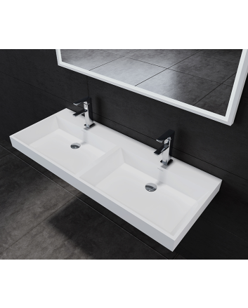Sani DeLuxe Wastafel Solid Surface 120 dubbele wasbak, zonder kraangat