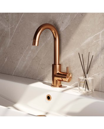 BRAUER Copper Edition hoge opbouw wastafelmengkraan met draaibare ronde uitloop model B koper geborsteld PVD