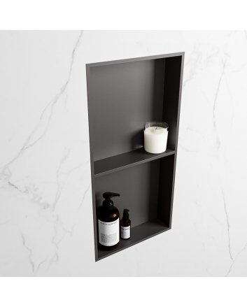 Mondiaz Easy Nis 59,5x29,5cm in solid surface kleur DarkGrey | DarkGrey. 2 vakken geschikt voor in- of opbouw