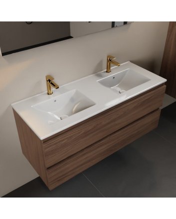 Mondiaz Aivy 120cm badmeubel Mocha, wastafel glanzend wit keramiek dubbel 2 kraangaten