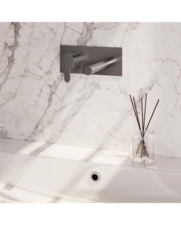 BRAUER Brushed Edition inbouw wastafelmengkraan met rechte uitloop en afdekplaat model D2 RVS geborsteld PVD