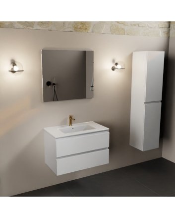 Mondiaz Aivy 80cm badmeubel Talc, wastafel glanzend wit keramiek midden 1 kraangat met spiegel