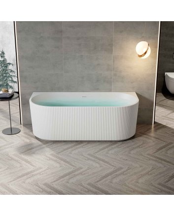 Hugo & Müeller Half vrijstaand bad acryl met verticale strepen mat wit 170x80x58cm