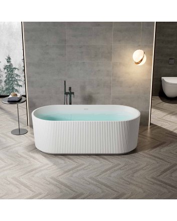 Hugo & Müeller Vrijstaand bad rondo acryl met verticale strepen mat wit 170x80x58cm