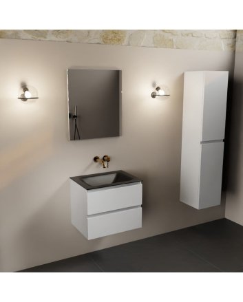 Mondiaz Aivy 60cm badmeubel Talc, wastafel Urban solid surface midden zonder kraangat