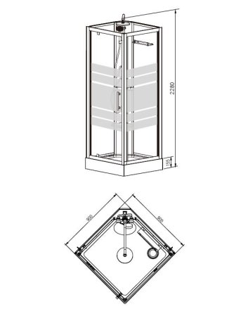 Thermo complete douchecabine 90x90x228 alu  5mm glas