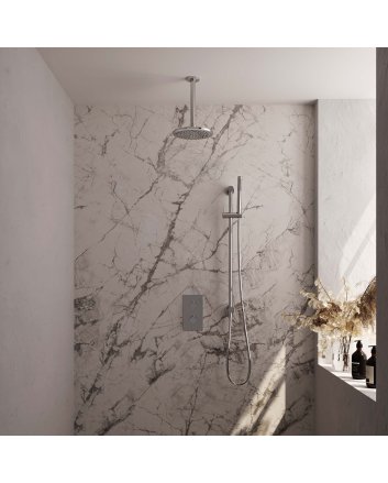 BRAUER Chrome Edition thermostatische inbouw regendouche 3-weg omstelling SET 41 met 20 cm douchekop en plafondarm en staaf handdouche en doucheslang en geïntegreerde glijstang chroom