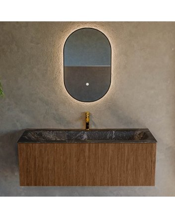 Mondiaz Kurve-Dlux 120cm badmeubel kleur Walnut met 1 lade en 0 deuren. Wastafel Big large Midden 1 kraangat Lava.