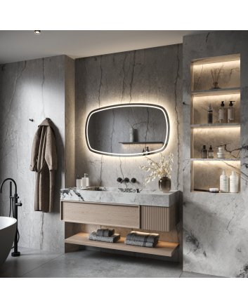 Phantom Deens ovale LED spiegel 160x74cm met directe en indirecte verlichting rondom, spiegelverwarming, kleurenwissel en touchdimmer