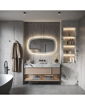 Phantom Deens ovale LED spiegel 160x74cm met directe en indirecte verlichting rondom, spiegelverwarming, kleurenwissel en touchdimmer