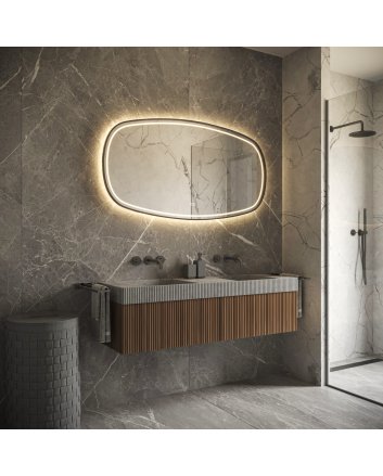 Phantom Deens ovale LED spiegel 140x74cm op zwart frame met directe en indirecte verlichting rondom, spiegelverwarming, kleurenwissel en touchdimmer