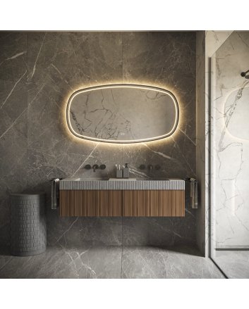 Phantom Deens ovale LED spiegel 140x74cm op zwart frame met directe en indirecte verlichting rondom, spiegelverwarming, kleurenwissel en touchdimmer