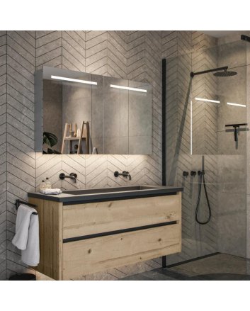 Hipp Design Luxe spiegelkast 160x70cm met horizontale LED banen, indirecte onderverlichting, spiegelverwarming, 2 geaarde stopcontacten en verstelbare glazen planken