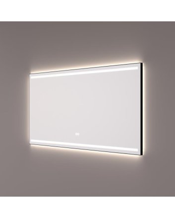 Hipp Design mat zwarte LED spiegel 140x70cm met dubbele horizontale verlichtingen, indirecte verlichting rondom, spiegelverwarming, touchdimmer en kleurenwissel