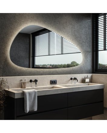 Hipp Design organische LED spiegel 180x100cm met indirecte verlichting rondom, spiegelverwarming, kleurenwissel, touchdimmer, hoge kant rechts