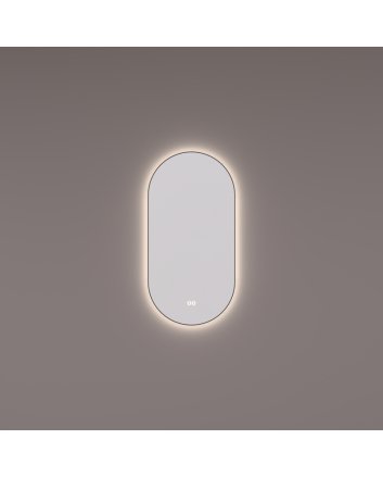 Hipp Design mat zwarte rechthoekige ovale LED spiegel 45x90cm met indirecte verlichting rondom, spiegelverwarming, kleurenwissel en touchdimmer