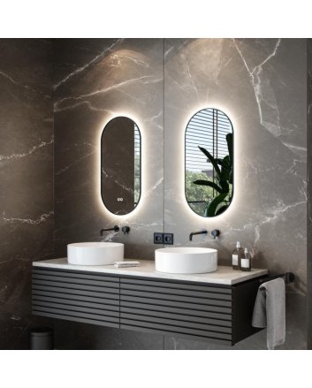 Hipp Design rechthoekige ovale LED spiegel 50x100cm met indirecte verlichting rondom, spiegelverwarming, kleurenwissel en touchdimmer