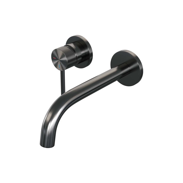 BRAUER Gunmetal Carving inbouw wastafelmengkraan met gebogen uitloop en rozetten model A2 gunmetal geborsteld PVD