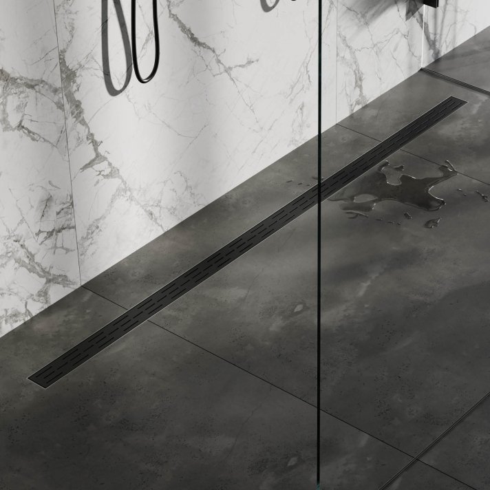 BRAUER Douchegoot met standaard rooster en flens 7 x 200 zwart