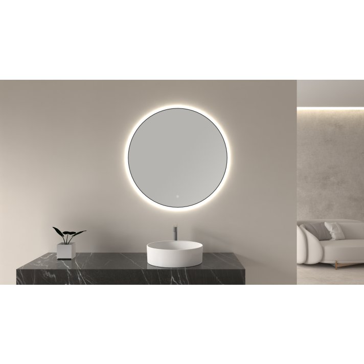 Wiesbaden Novi ronde spiegel met LED, dimbaar 100 cm mat zwart