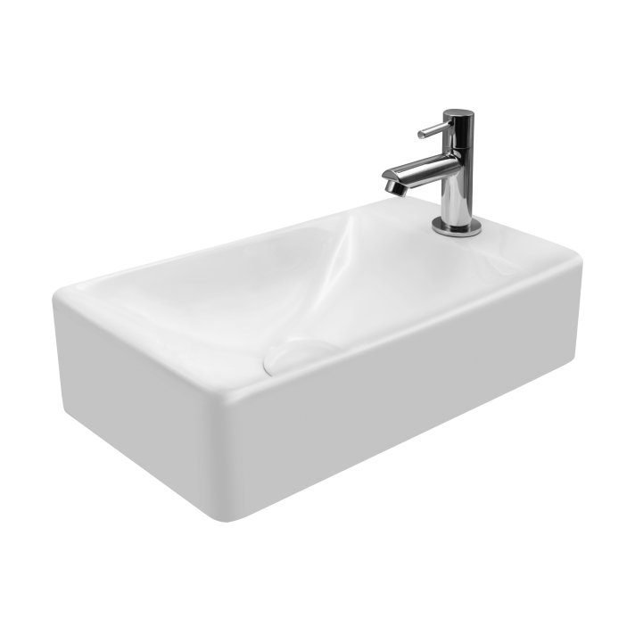 Eco Elegance Keramische Wastafel Met Kraangat Rechts (37,5x22x10cm) - Wit