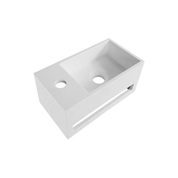 Hunk & Müeller Solid Surface Wastafel Met Handdoekhouder En Kraangat Links (35,8x20,5x15,7cm) - Wit
