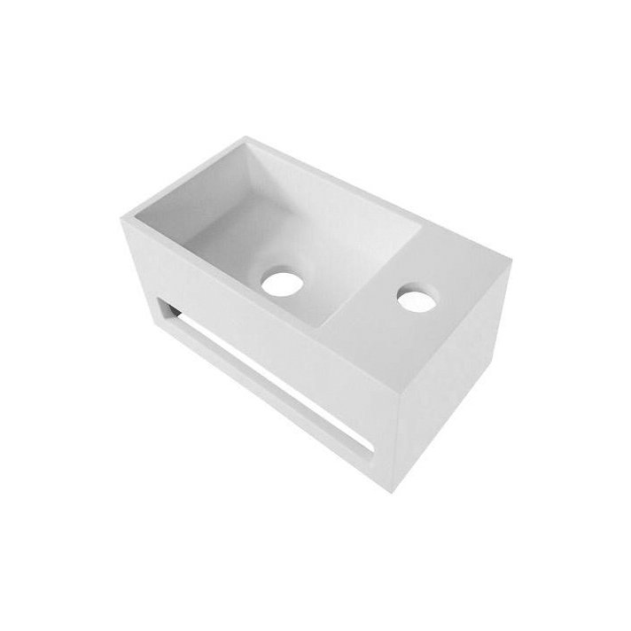 Hunk & Müeller Solid Surface Wastafel Met Handdoekhouder En Kraangat Rechts (35,8x20,5x15,7cm) - Wit