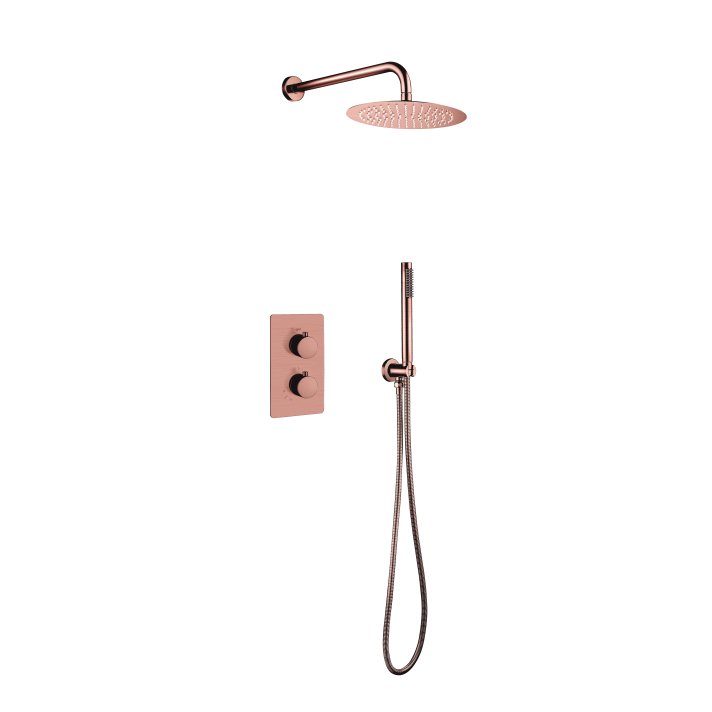 Eco Elegance Inbouw Thermostatische Doucheset Met Regendouchekop (Ø25cm) - Geborsteld Koper