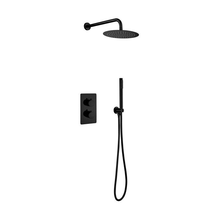 Eco Elegance Inbouw Thermostatische Doucheset Met Regendouchekop (Ø25cm) - Mat Zwart