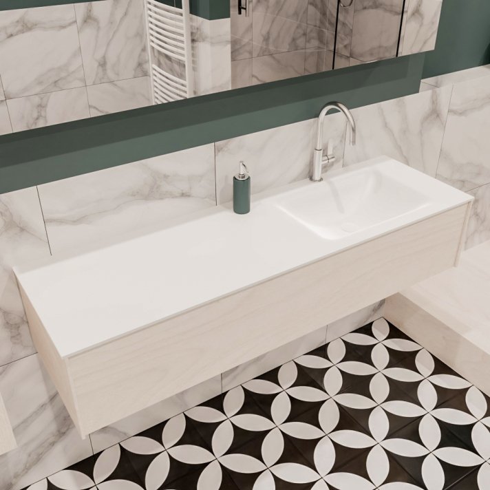 Mondiaz Lush 150 badmeubel underlayment 1 lade wastafel rechts 1 kraangat