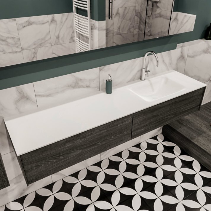 Mondiaz Lush 180 badmeubel antracite 2 lades wastafel Cloud rechts 1 kraangat