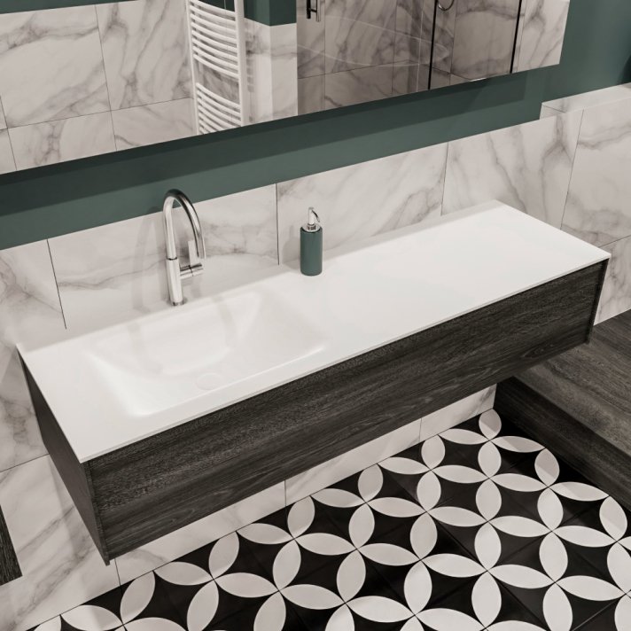 Mondiaz Lush 150cm badmeubel antracite 1 lade wastafel Cloud links 1 kraangat