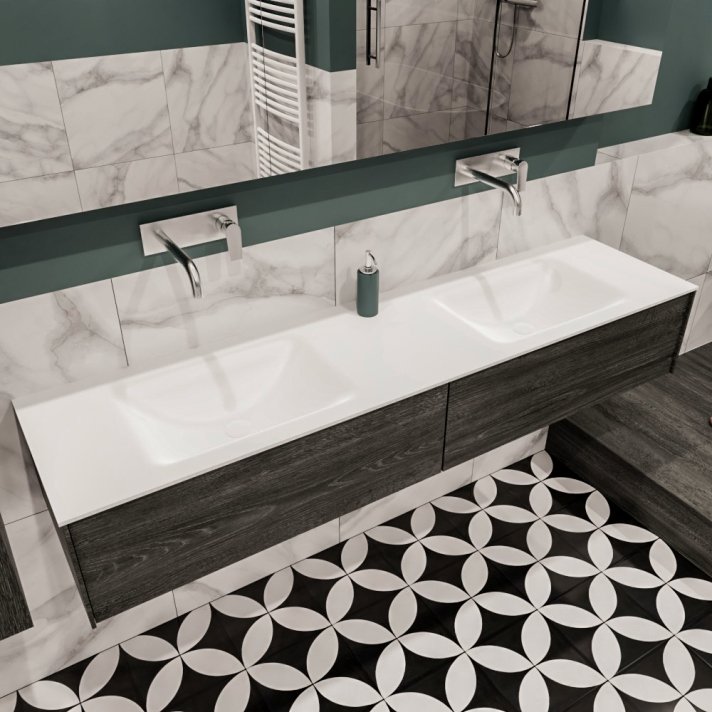 Mondiaz Lush 180 badmeubel antracite 2 lades wastafel dubbel geen kraangat