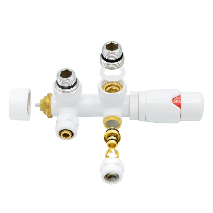 Witte radiator aansluitset Haaks voor radiatoren met onder aansluiting t.b.v 16 mm buis